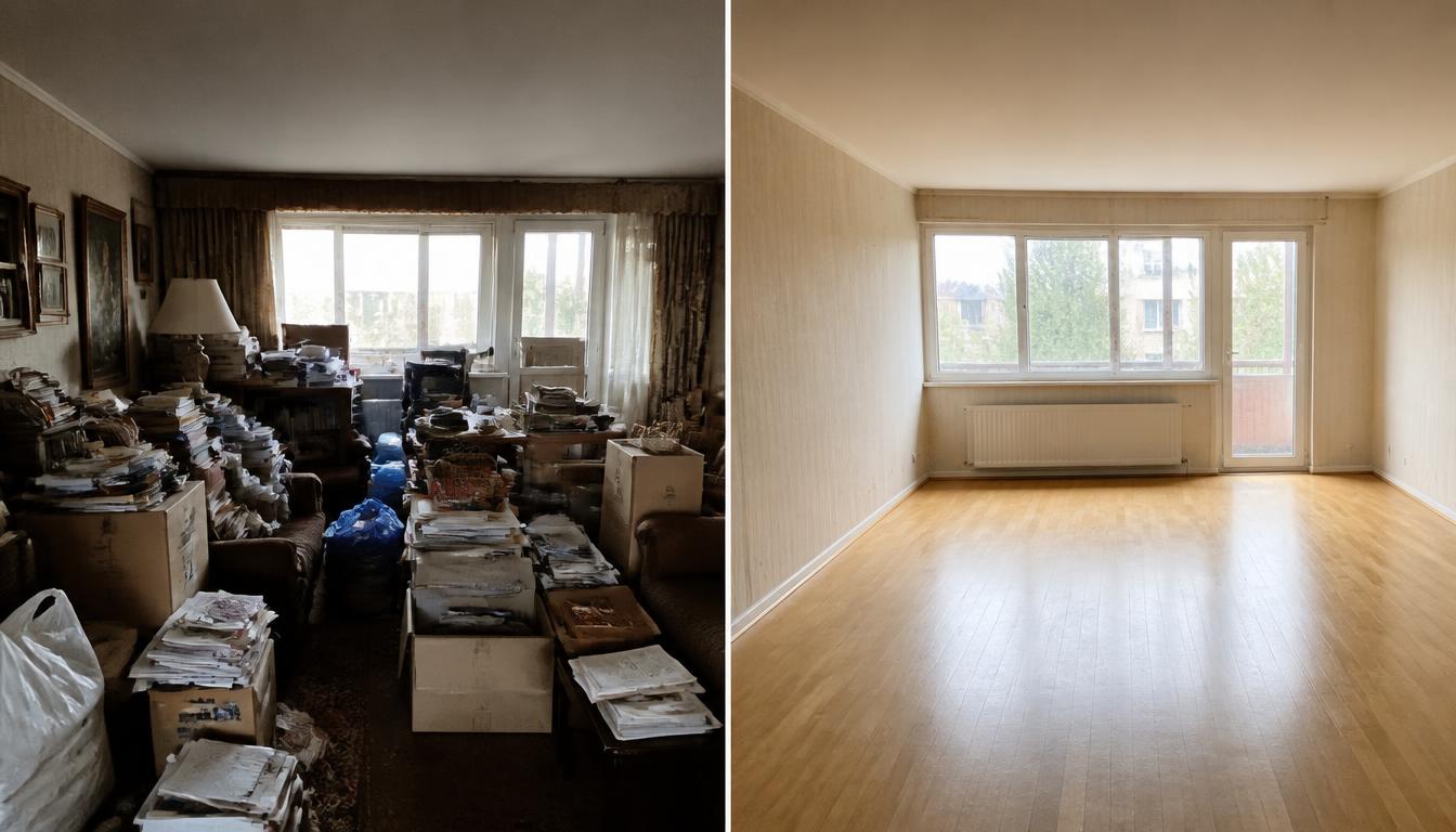 Før og etter: full stue i dødsbo og tom tømt bolig